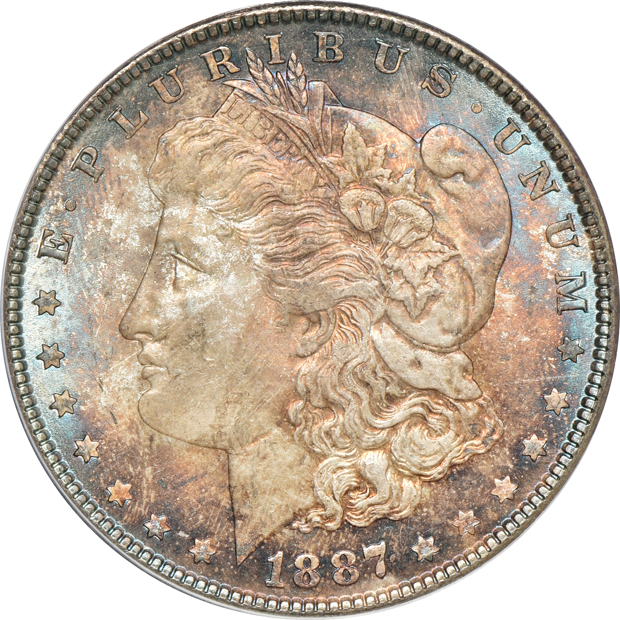 Four Morgan silver dollars certified MS-64