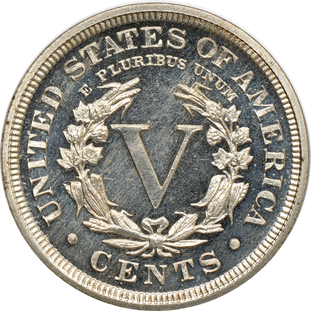 1859 three-cent silver Select UNC, and a 1905 Liberty nickel Proof
