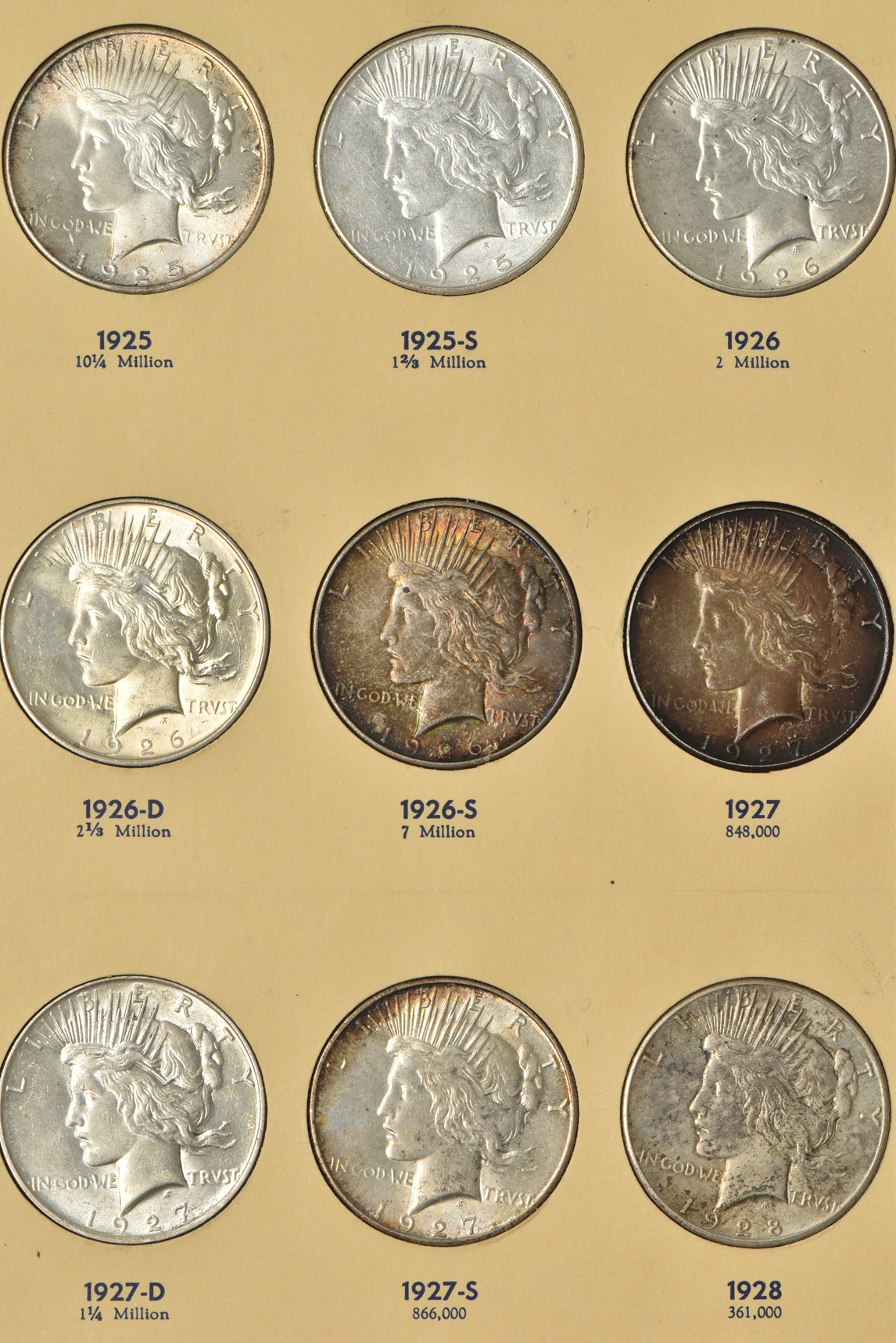 Complete collection of Peace dollars in a Library of Coins Vol. 26 album