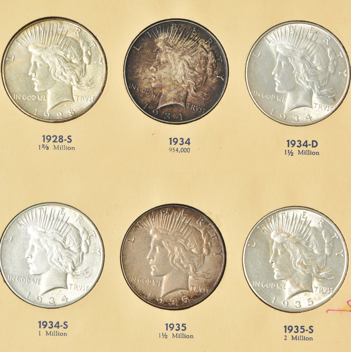 Complete collection of Peace dollars in a Library of Coins Vol. 26 album