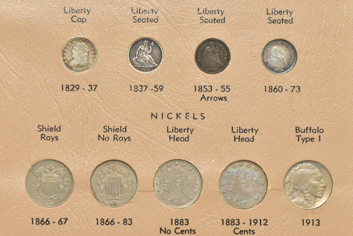 Collection of 86 U.S. type coins, including gold, in a complete Dansco 7070 album