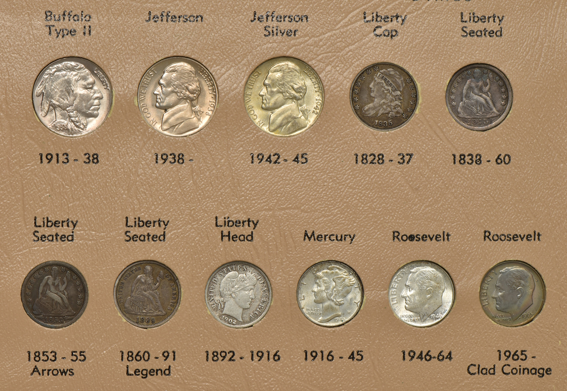 Collection of 86 U.S. type coins, including gold, in a complete Dansco 7070 album