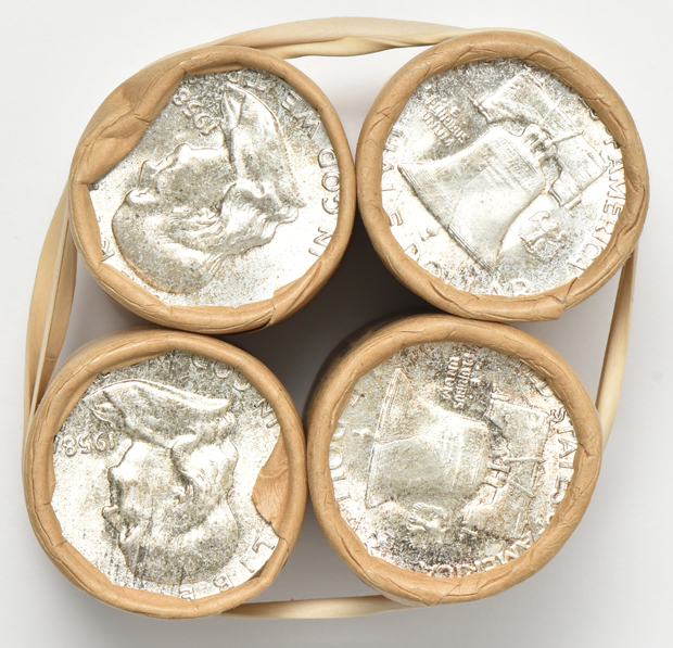 Eighteen original rolls of Franklin half-dollars