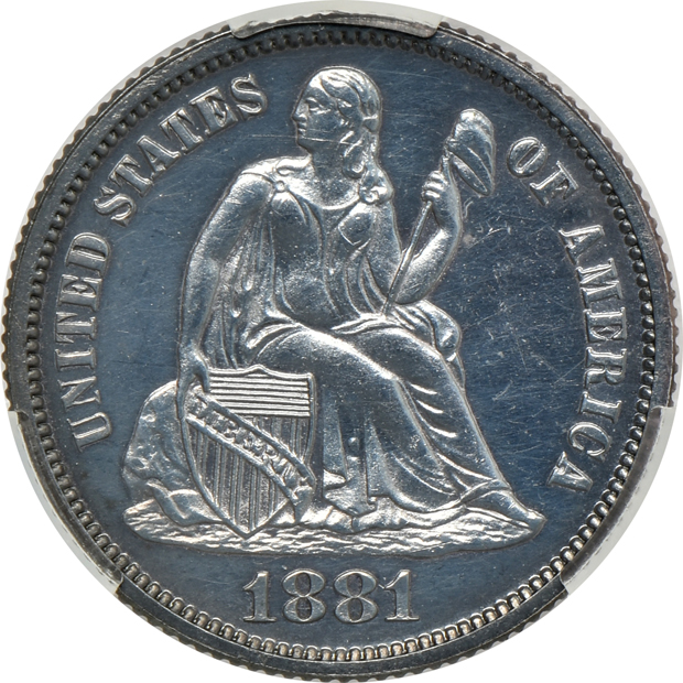 Three nickels and a Liberty Seated dime, all CACG