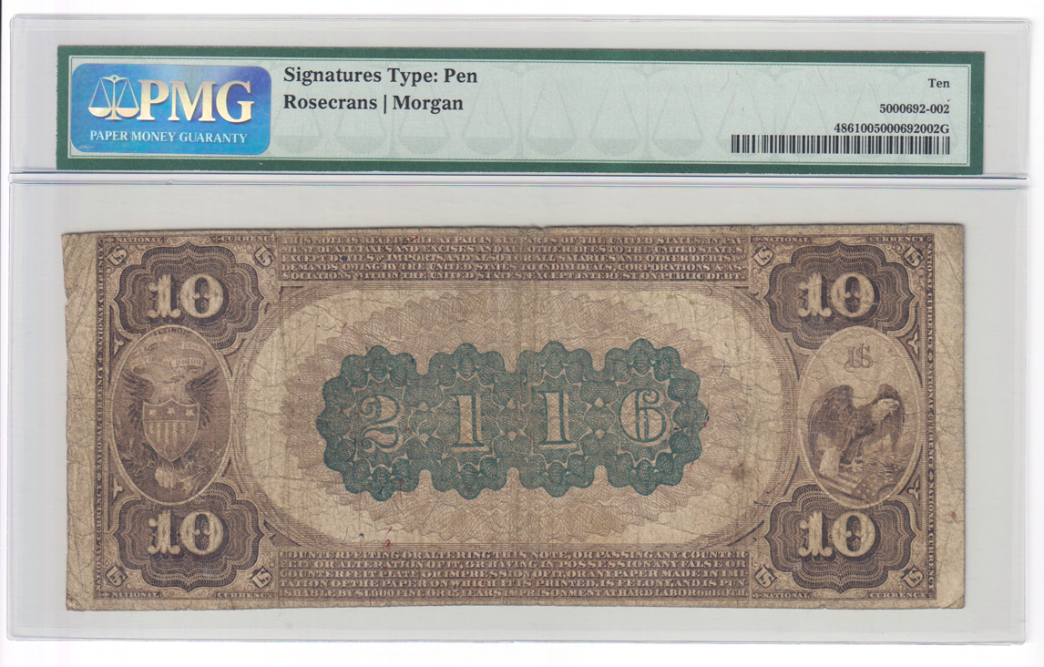 1882 $10 Brown Back - Griggsville, IL Charter #2116 - PMG VG-10