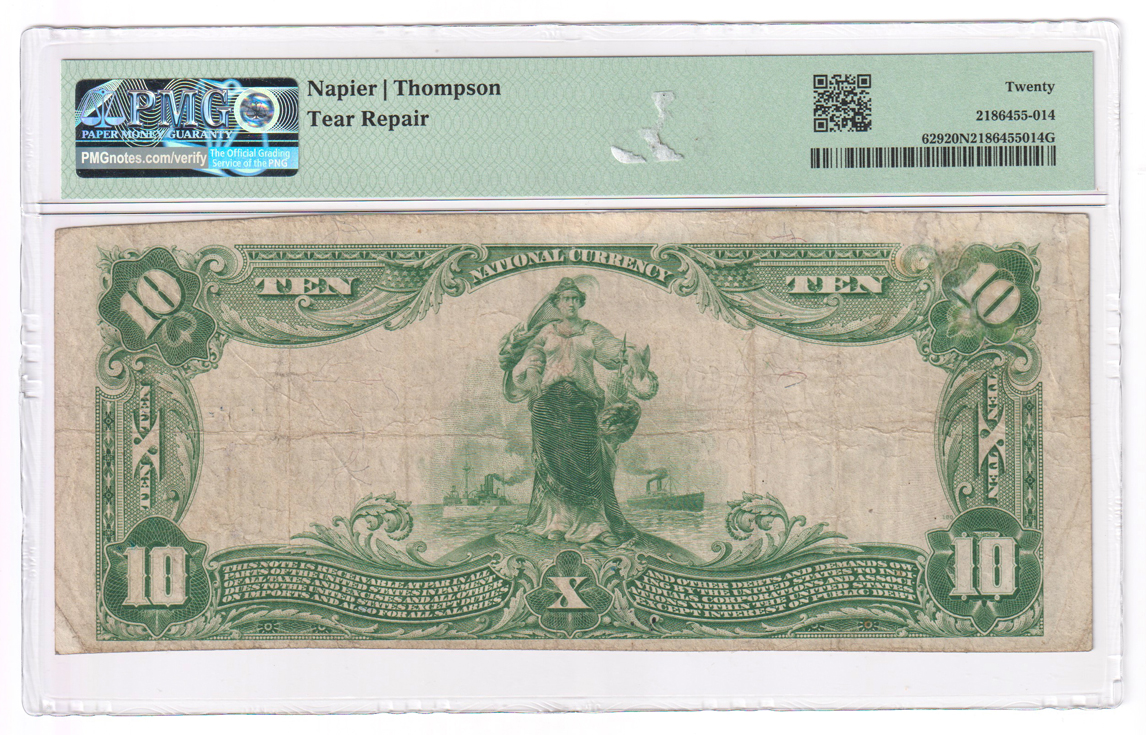 1902 $10 Blue Seal - Panama City, FL Charter #10346 - PMG VF-20/tear repair