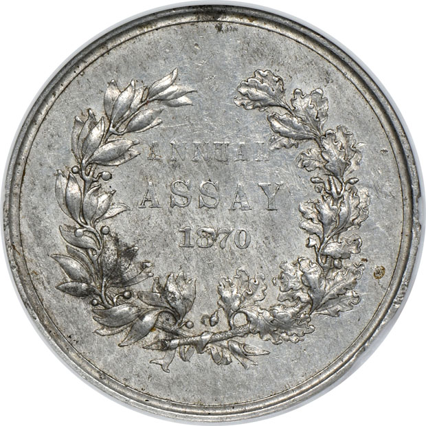 1870 J-AC-8 AL U.S. Assay Commission Medal AU-55, and an 1872 JK-AC-11 AR U.S. Assay Commission Medal AU-58, both NGC
