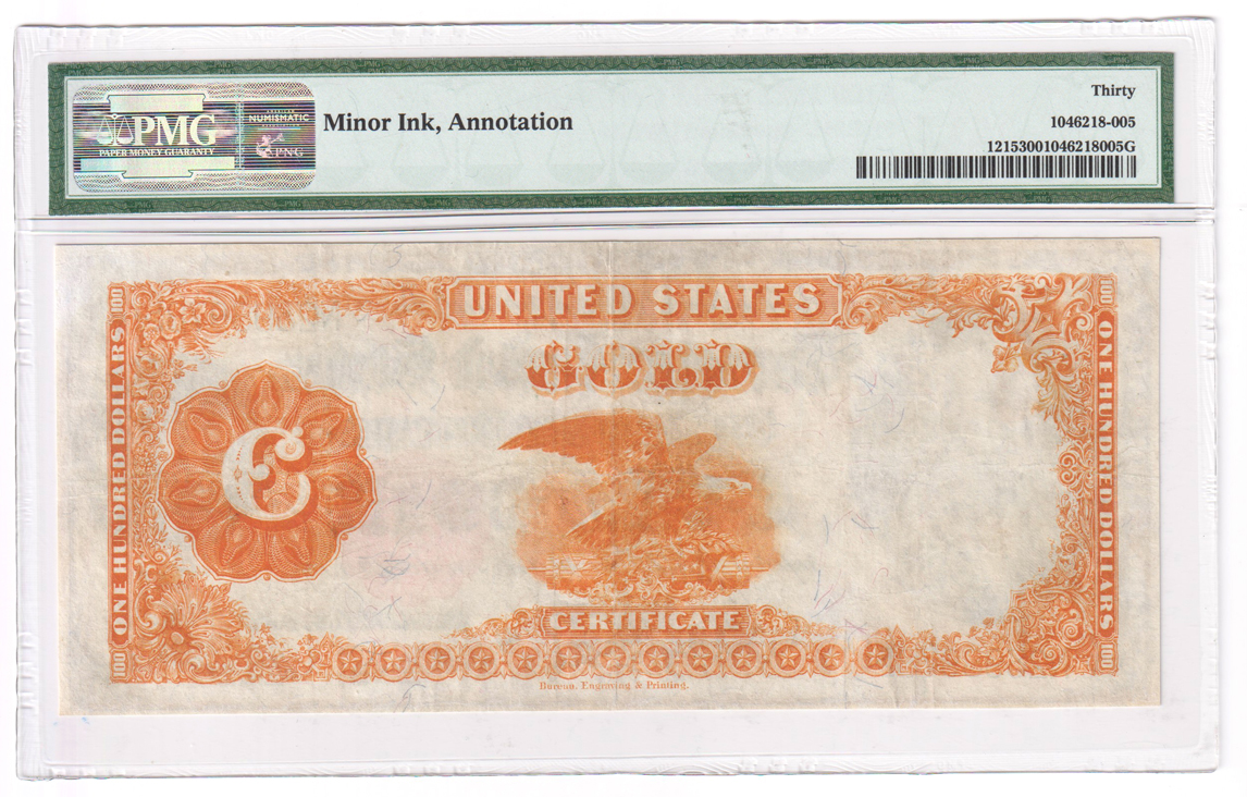 1922 $100 Fr# 1215 - PMG VF-30/minor ink/annotation