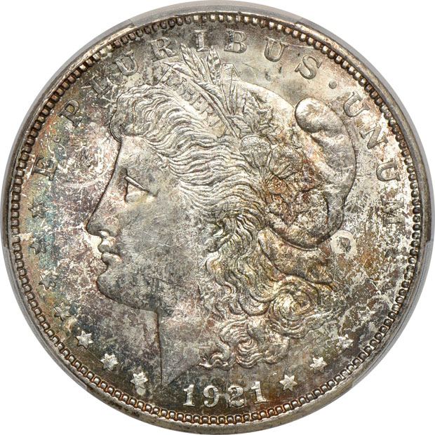 Six Morgan silver dollars certified by PCGS