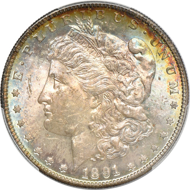 Six Morgan silver dollars certified by PCGS