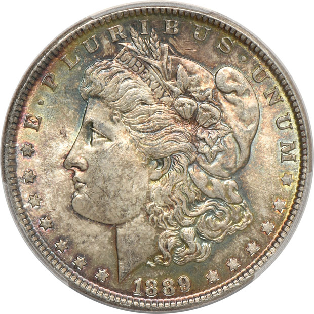 Six Morgan silver dollars certified by PCGS