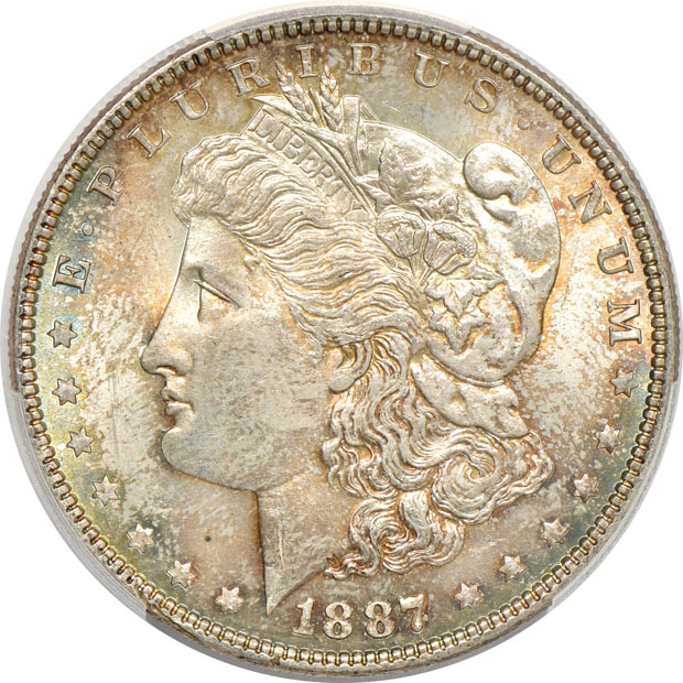 Six Morgan silver dollars certified by PCGS