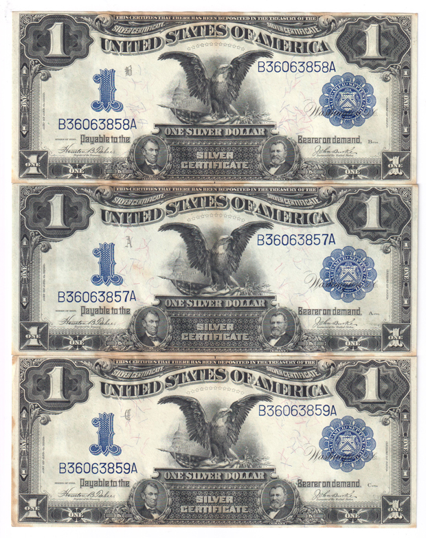 Run of 17 sequential 1899 $1 Black Eagle Fr# 233 - VF/stained