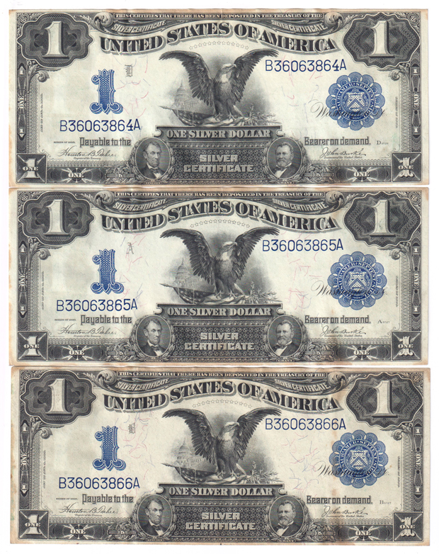 Run of 17 sequential 1899 $1 Black Eagle Fr# 233 - VF/stained