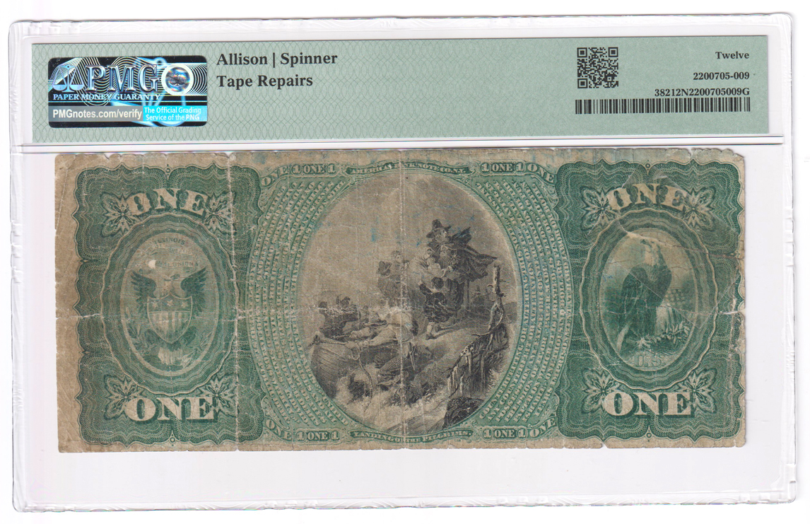 Original Series $1 - Shawneetown, IL Charter #382 - PMG F-12/tape reapirs