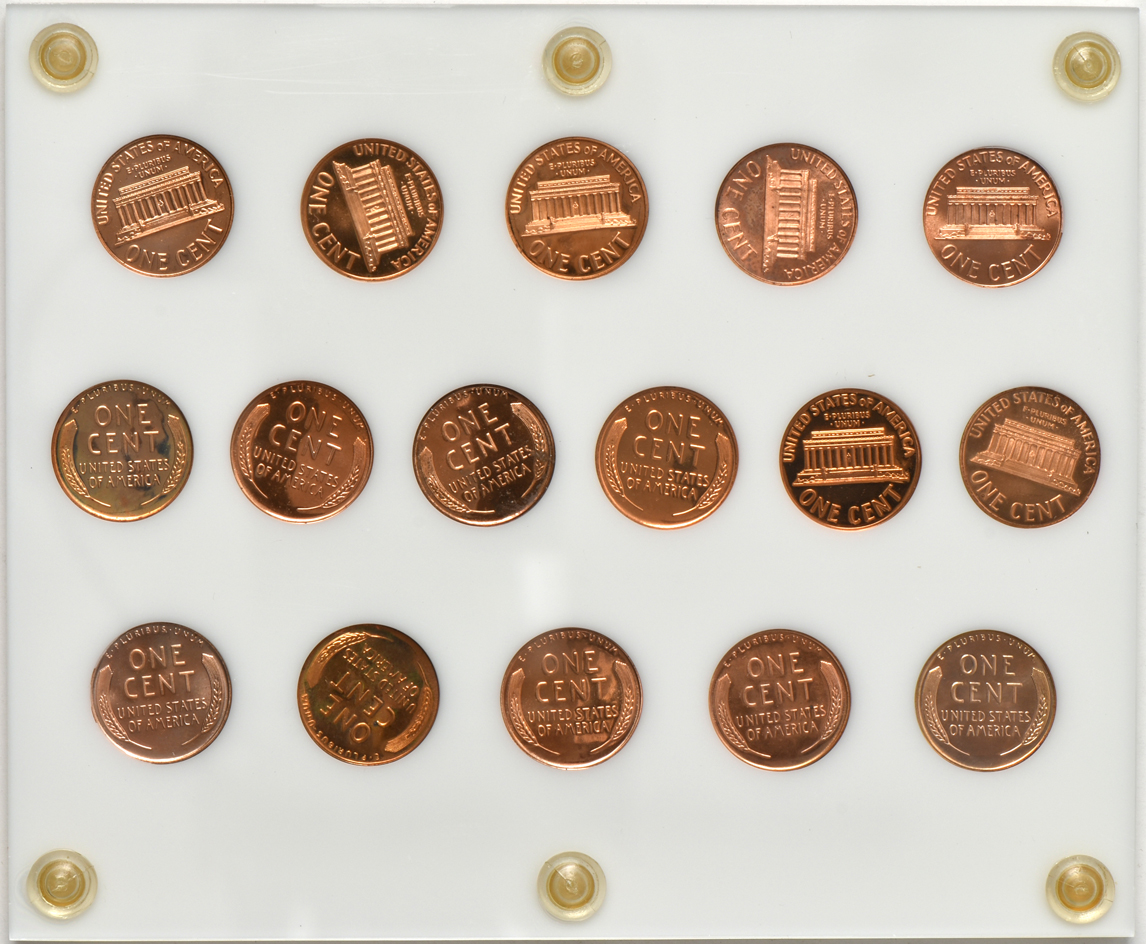 Collections of Proof Lincoln cents, Jefferson nickels, and Washington quarters in Capital Plastics holders