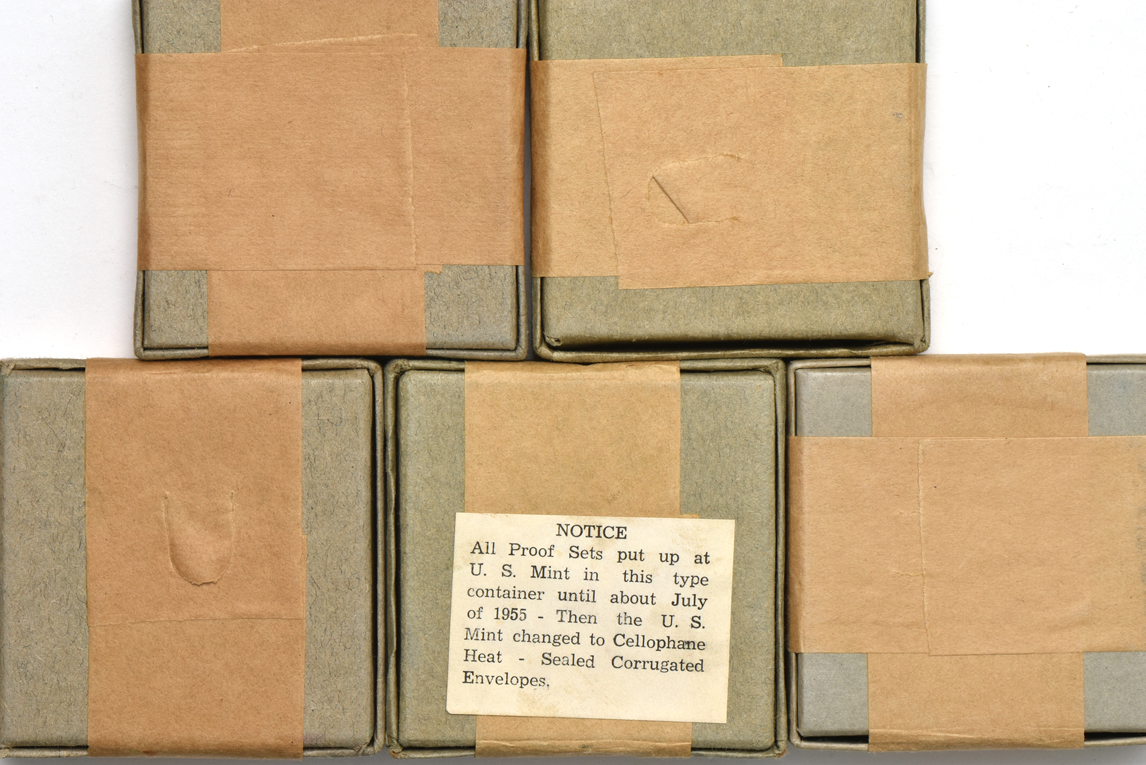 Unopened presumed 1951, 1952, 1953, 1954, and 1955 Proof Sets, all box