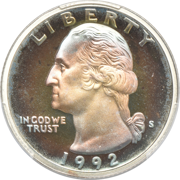 1992-S, 1996-S, and 1998-S Proof silver quarters, all PCGS PR-68DCAM