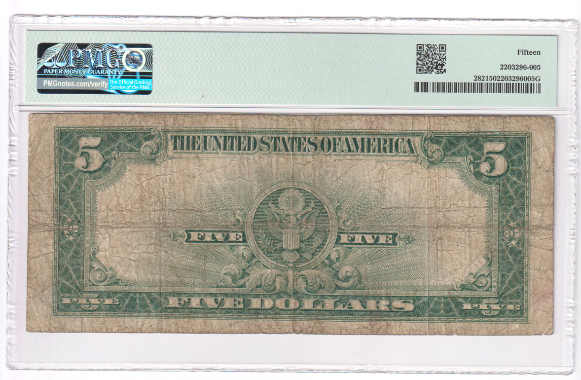 1923 $5 Porthole Fr# 282 - PMG F-15