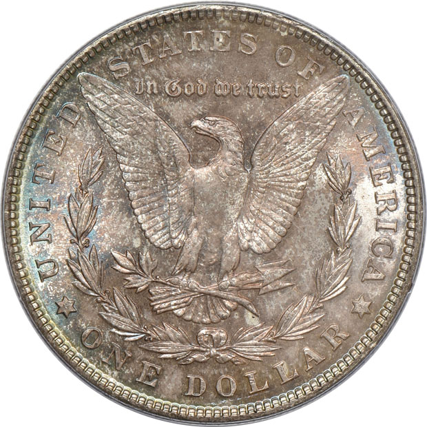Four Morgan silver dollars, all PCGS CAC