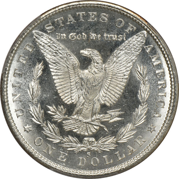 Four Morgan silver dollars, all PCGS CAC