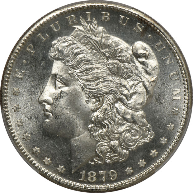 Four Morgan silver dollars, all PCGS CAC