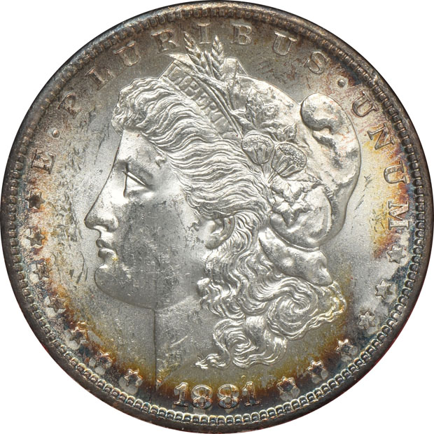 Three Redfield dollars, plus an 1880-S in a Paramount International Coin Corp. holder