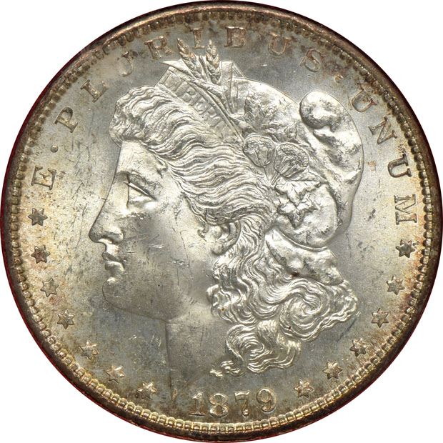 Three Redfield dollars, plus an 1880-S in a Paramount International Coin Corp. holder