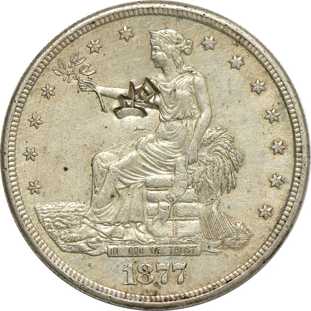 Six Trade silver dollars, all Chop Mark