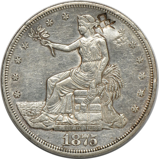 Six Trade silver dollars, all Chop Mark