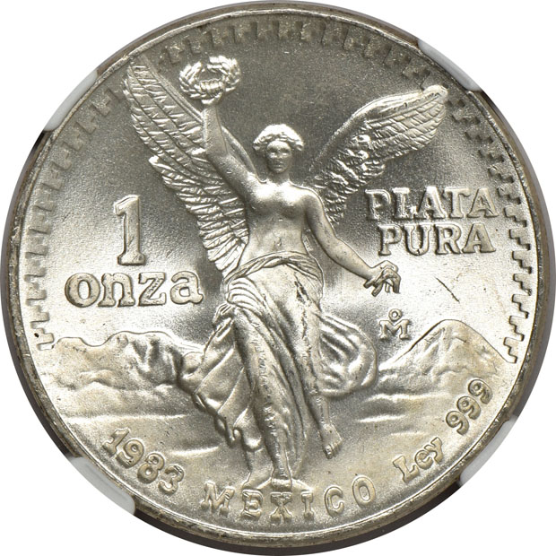 Mexico - Ten 1983-Mo 1 onza - NGC MS-66