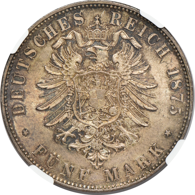 Germany - 1875-G Baden 5 mark - NGC MS-63