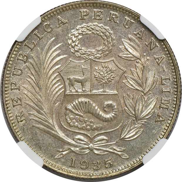 Peru - 1935-AP 1/2 sol - NGC MS-66
