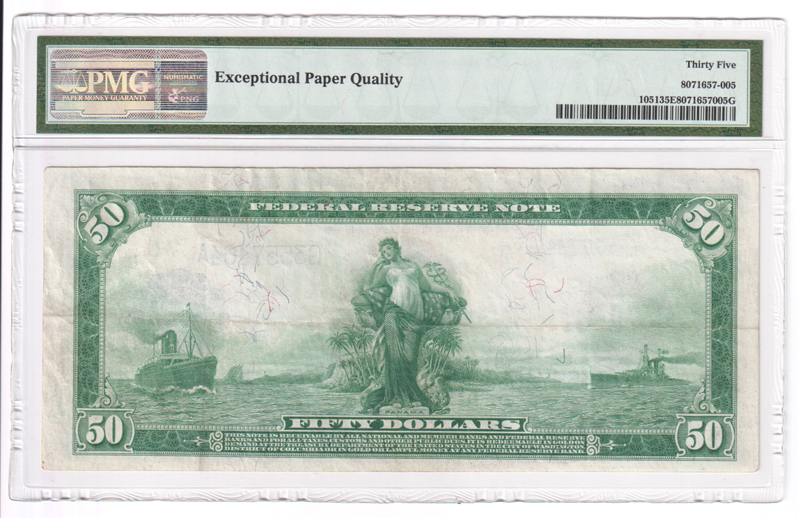 1914 $50 Chicago Blue Seal Fr# 1051 - PMG VF-35 EPQ