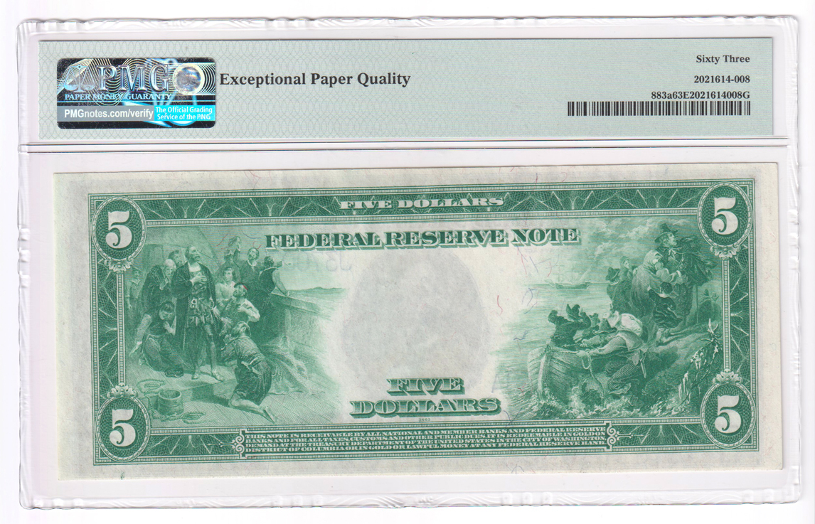 1914 $5 Kansas City Blue Seal Fr# 883a - PMG ChCU-63 EPQ
