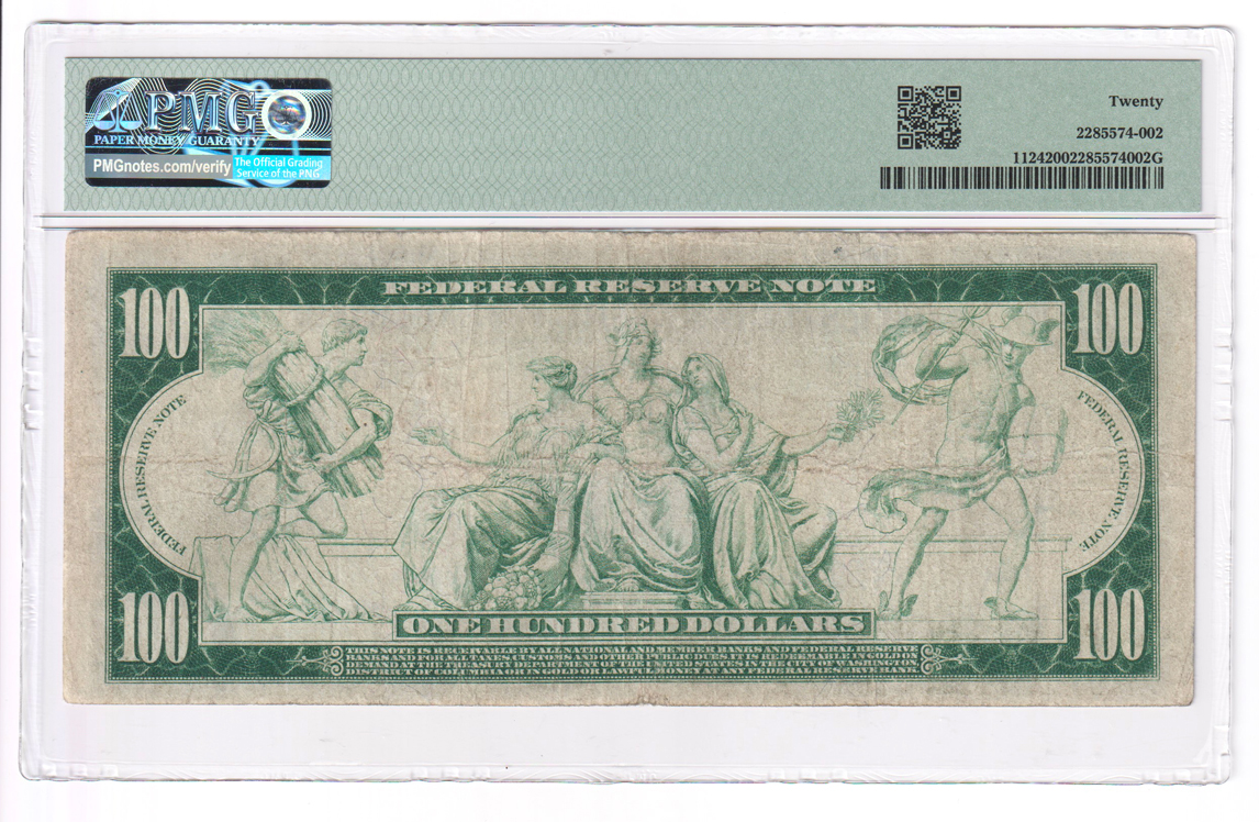 1914 $100 Dallas Blue Seal Fr# 1124 - PMG VF-20