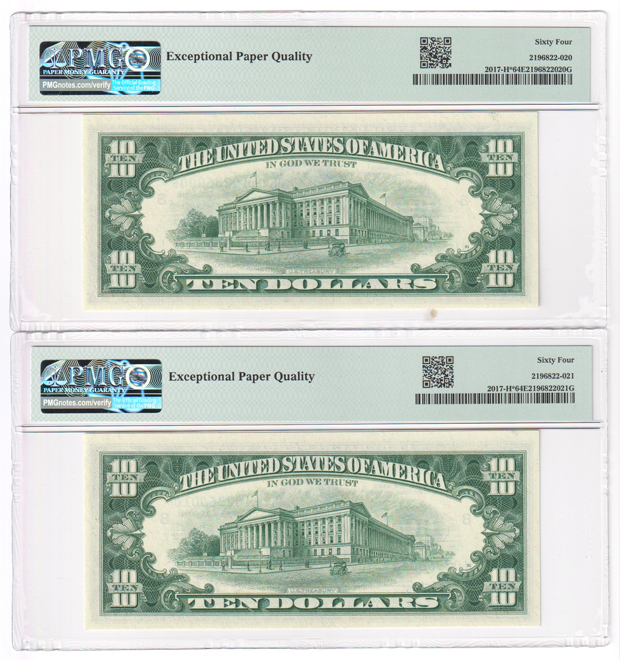 Five sequential 1963-A $10 St. Louis Star Fr# 2017-H* - PMG ChCU-64 EPQ
