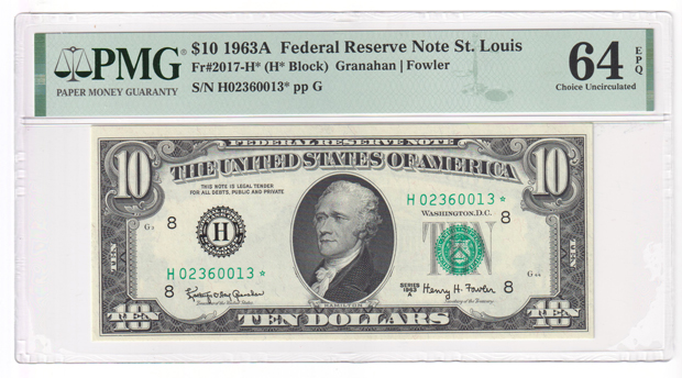 Five sequential 1963-A $10 St. Louis Star Fr# 2017-H* - PMG ChCU-64 EPQ