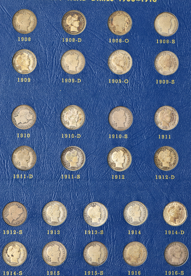 Collection of Barber dimes in a nearly full (missing just 1895) Whitman 9412 album
