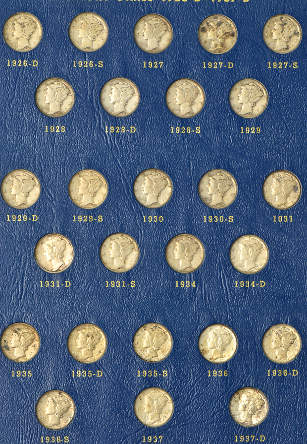 Complete collection of Mercuy dimes in a Whitman 9413 album