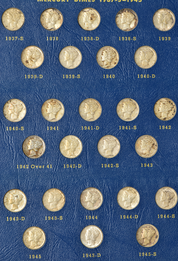 Complete collection of Mercuy dimes in a Whitman 9413 album