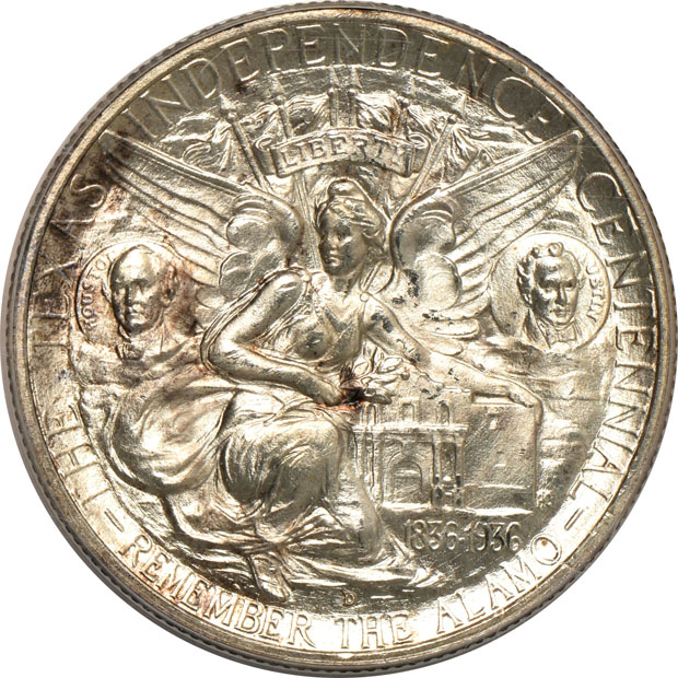 1935 Arkansas MS-63 (green label) GOLD CAC, 1935-D Texas MS-65 (green label) GOLD CAC, and a 1937-D Oregon MS-67 CAC, all PCGS 