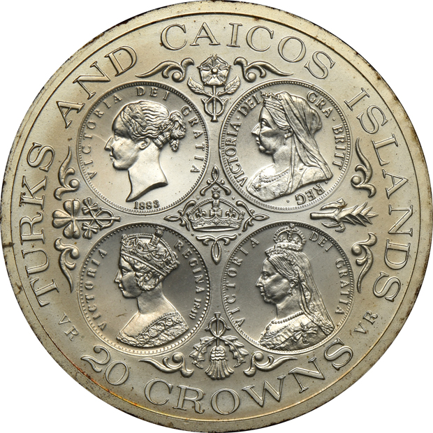 Turks And Caicos Islands - 1976 silver 20 crown, silver 50 crown, and gold 100 crown in original holder