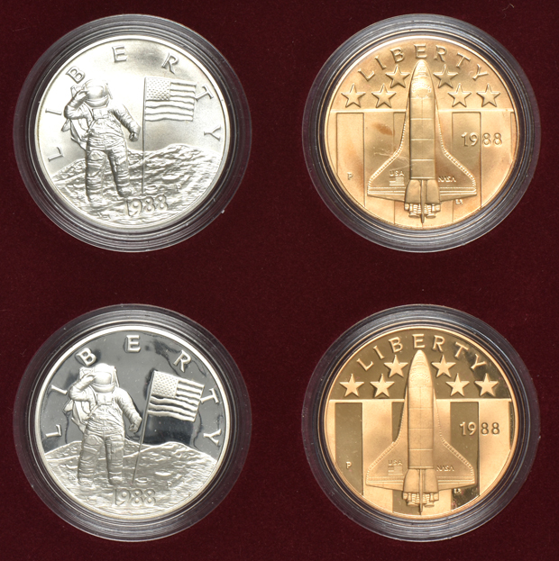 Collection of 1988 America in Space medal sets in original packaging