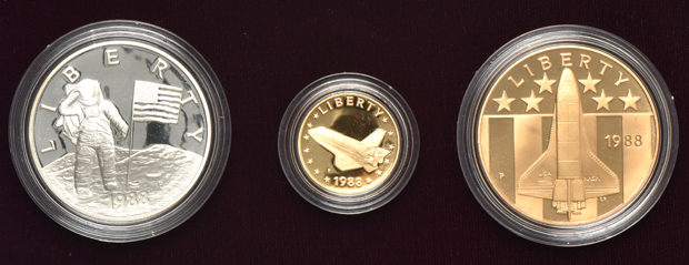Collection of 1988 America in Space medal sets in original packaging