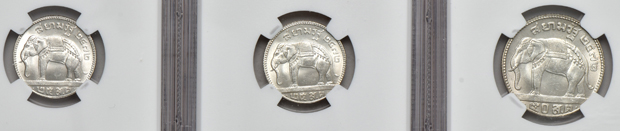 Thailand - Five (1929) 1/4 baht, and one (1929) 1/2 baht - all NGC