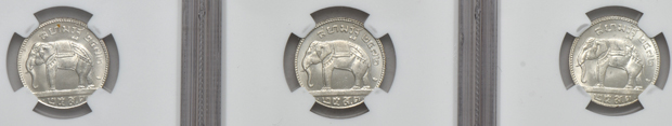 Thailand - Five (1929) 1/4 baht, and one (1929) 1/2 baht - all NGC