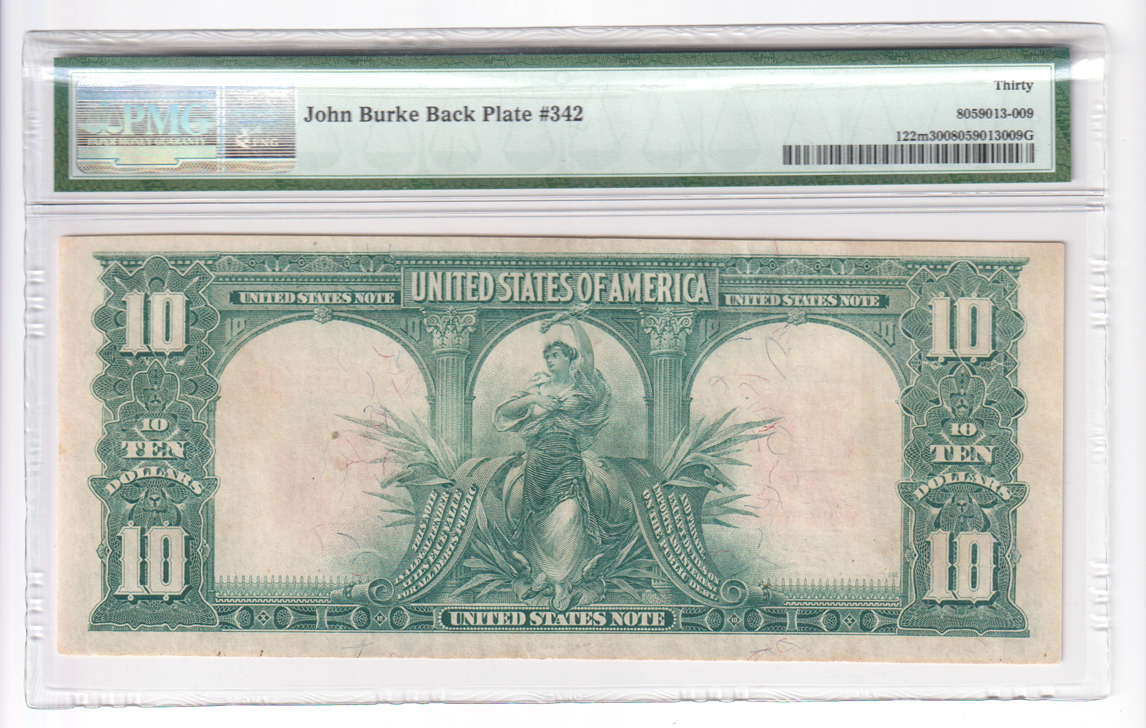 1901 $10 Bison Mule John Burke Back Plate #342 Fr# 122m - PMG XF-30