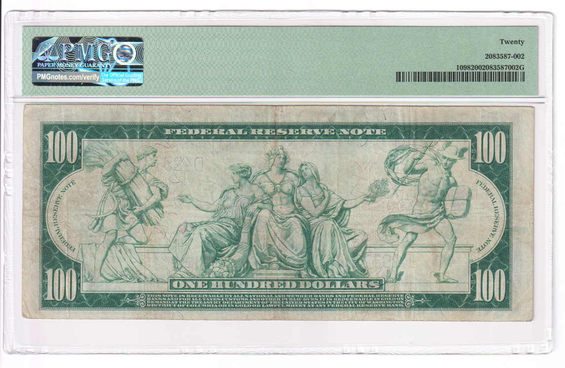 1914 $100 Cleveland Blue Seal Fr# 1098 - PMG VF-20