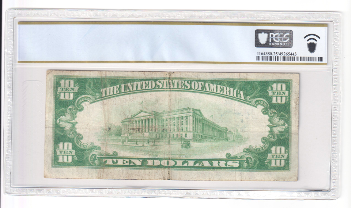 1929 $10 Type 1 - Flagstaff, AZ Charter #11120 - PCGS VF-25